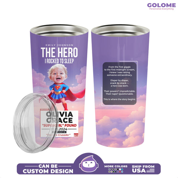 Personalized Supergirl Baby Tumbler – Custom CNN Breaking News Gift for Moms & Daughters
